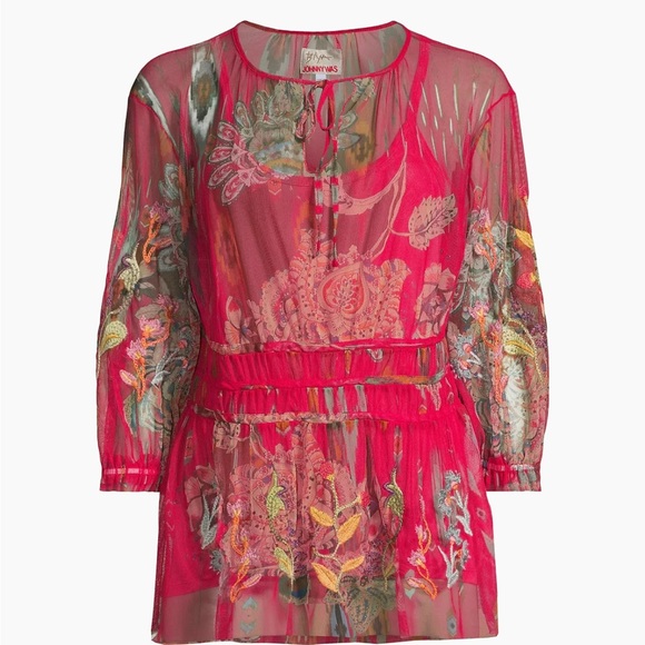 Johnny Was Feather Lark Floral Tieneck Blouse L NWT - Picture 5 of 11